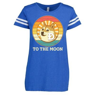 Vintage Dogecoin To The Moon Meme Emblem Enza Ladies Jersey Football T-Shirt