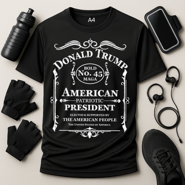 Vintage Donald Trump No 45 Bold MAGA Whisky Label  Performance Shirt