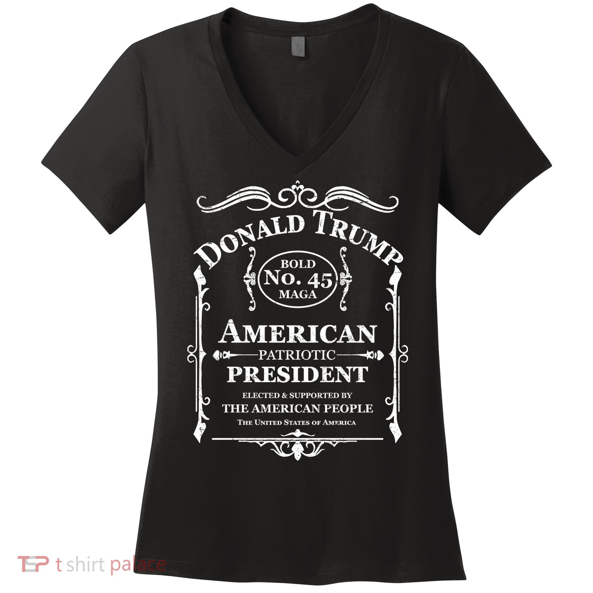 Vintage Donald Trump No 45 Bold MAGA Whisky Label  Women's V-Neck T-Shirt
