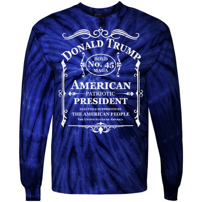 Vintage Donald Trump No 45 Bold MAGA Whisky Label  Tie-Dye Long Sleeve Shirt