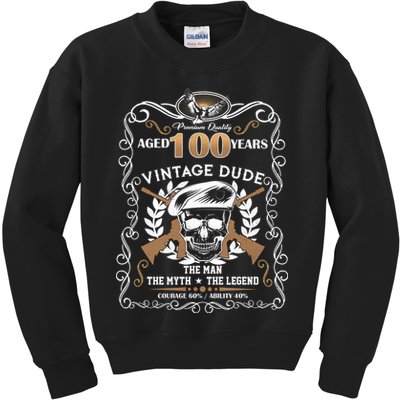 Vintage Dude Aged 100 Years Man Myth Legend 100th Birthday  Kids Sweatshirt