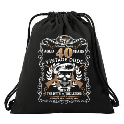 Vintage Dude Aged 40 Years Man Myth Legend 40th Birthday  Drawstring Bag