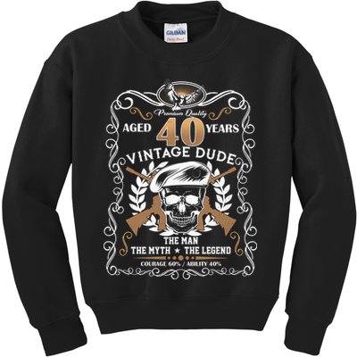 Vintage Dude Aged 40 Years Man Myth Legend 40th Birthday  Kids Sweatshirt