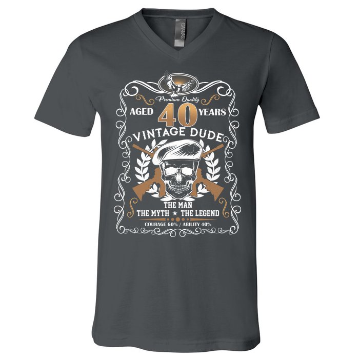 Vintage Dude Aged 40 Years Man Myth Legend 40th Birthday  V-Neck T-Shirt