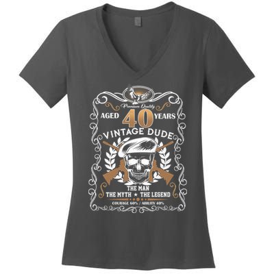 Vintage Dude Aged 40 Years Man Myth Legend 40th Birthday  Women's V-Neck T-Shirt