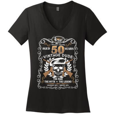 Vintage Dude Aged 50 Years Man Myth Legend 50th Birthday Women's V-Neck T-Shirt