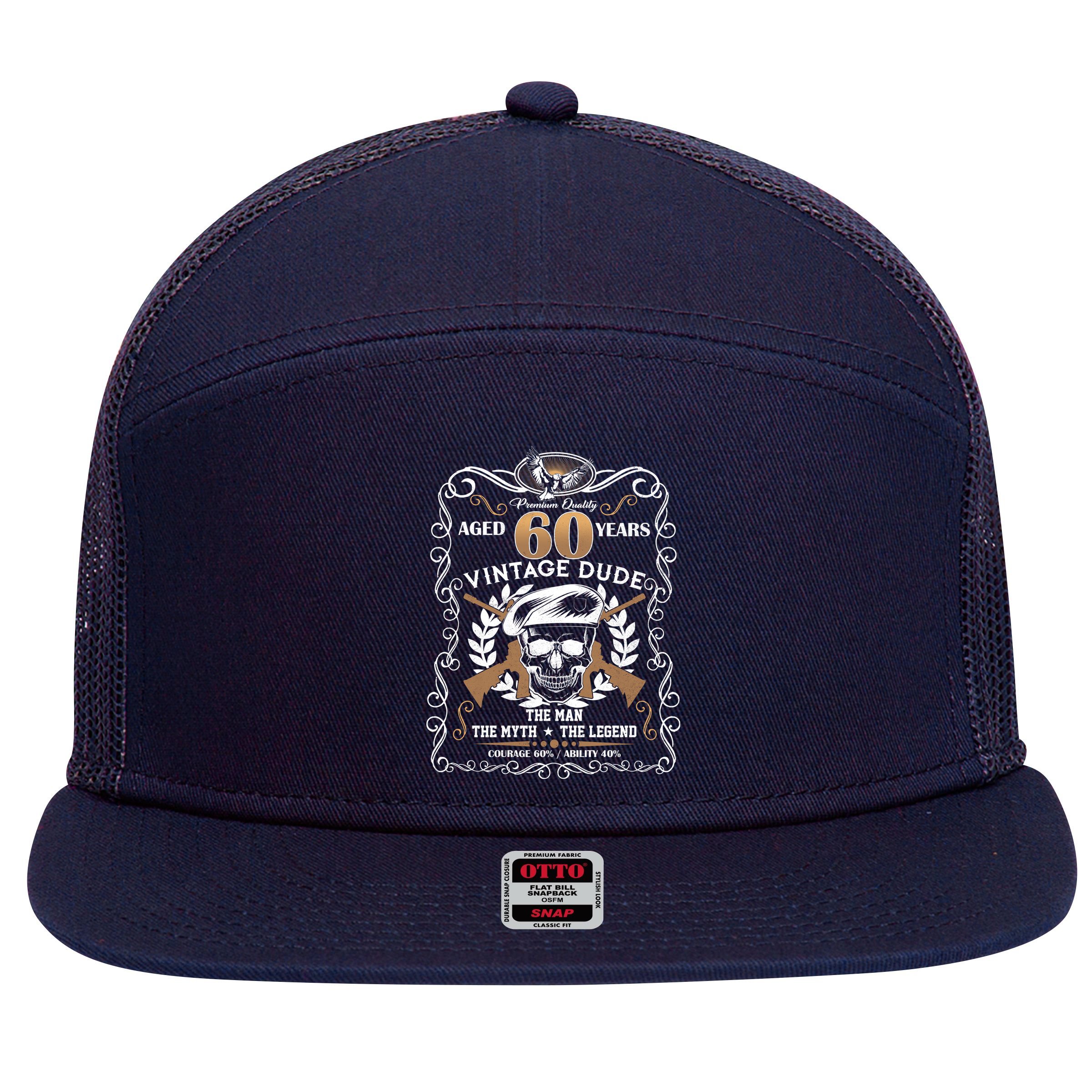 Vintage Dude Aged 60 Years Man Myth Legend 60th Birthday 7 Panel Mesh Trucker Snapback Hat