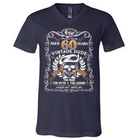 Vintage Dude Aged 60 Years Man Myth Legend 60th Birthday V-Neck T-Shirt