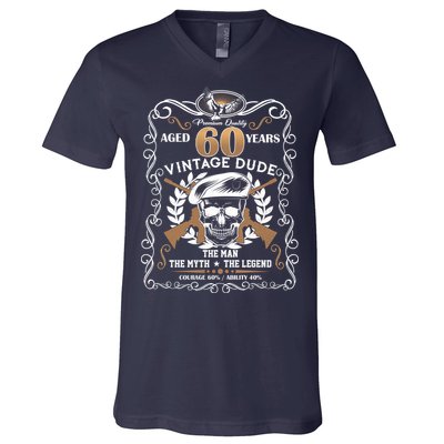 Vintage Dude Aged 60 Years Man Myth Legend 60th Birthday V-Neck T-Shirt