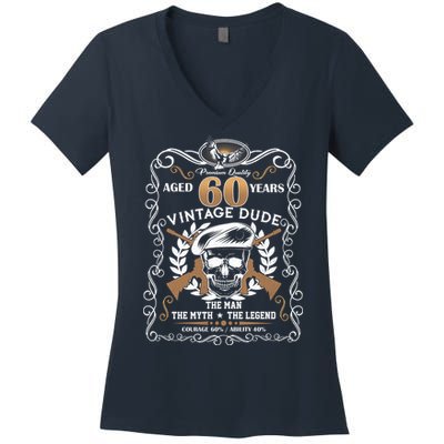 Vintage Dude Aged 60 Years Man Myth Legend 60th Birthday Women's V-Neck T-Shirt