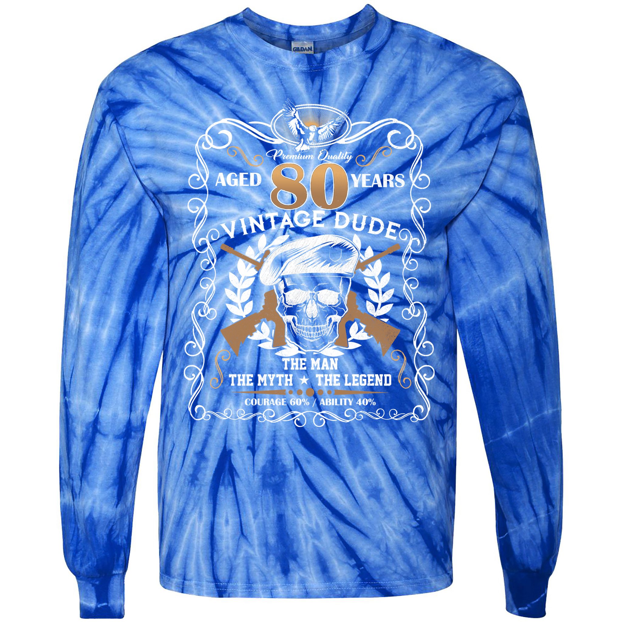 Vintage Dude Aged 80 Years Man Myth Legend 80th Birthday  Tie-Dye Long Sleeve Shirt