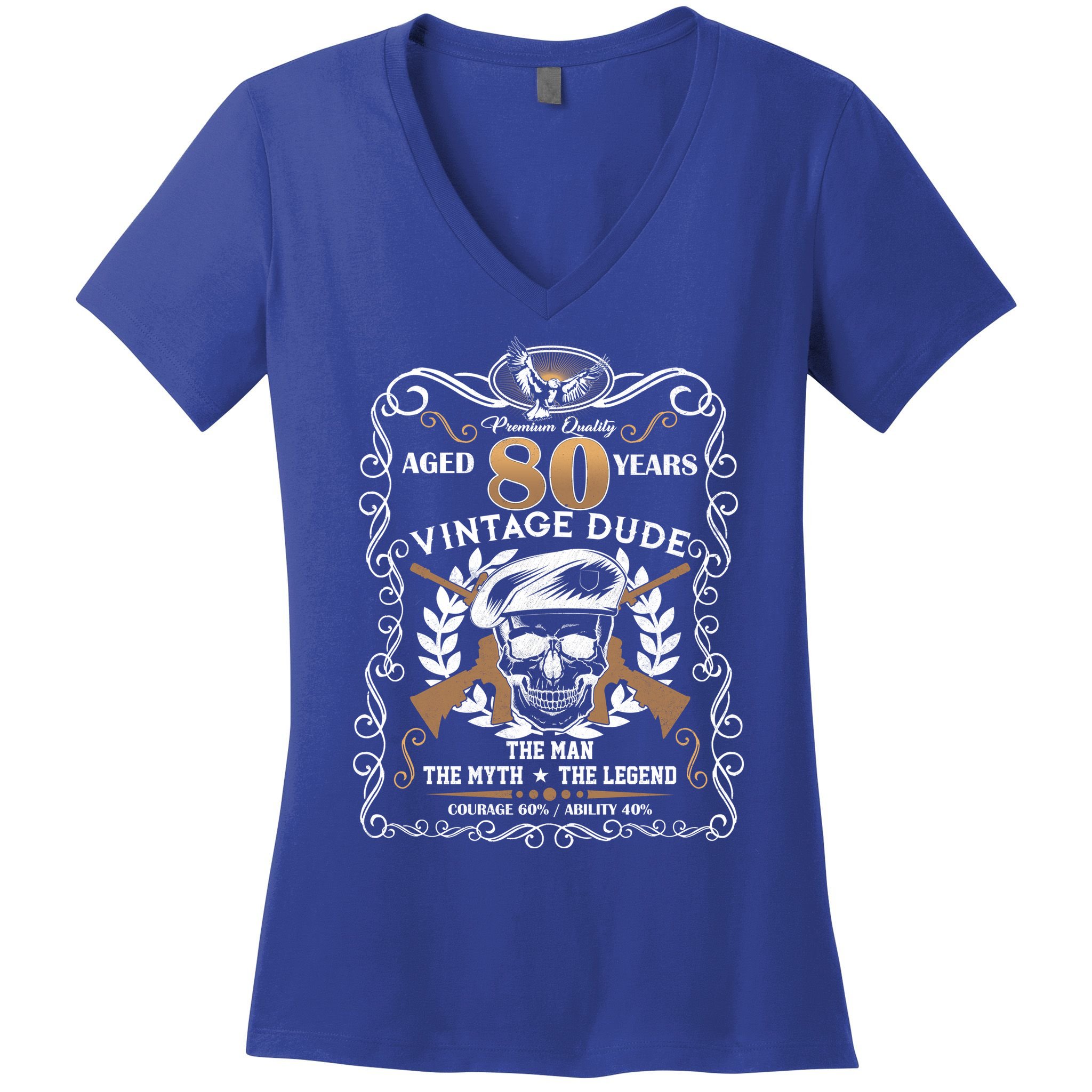 Vintage Dude Aged 80 Years Man Myth Legend 80th Birthday  Women's V-Neck T-Shirt
