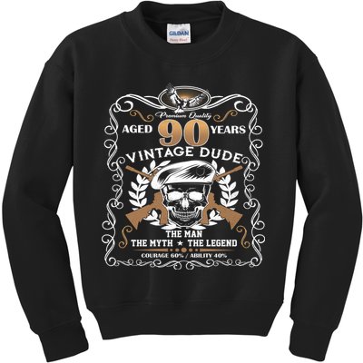 Vintage Dude Aged 90 Years Man Myth Legend 90th Birthday  Kids Sweatshirt