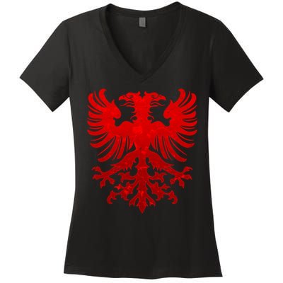 Vintage Eagle Albanian Flag Women's V-Neck T-Shirt