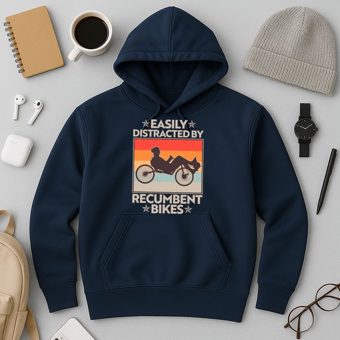Vintage Easily Distracted By Recumbent Bikes Hoodie