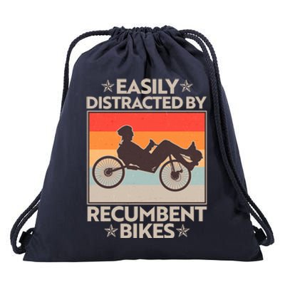 Vintage Easily Distracted By Recumbent Bikes Drawstring Bag