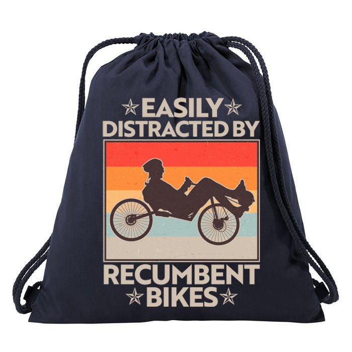 Vintage Easily Distracted By Recumbent Bikes Drawstring Bag