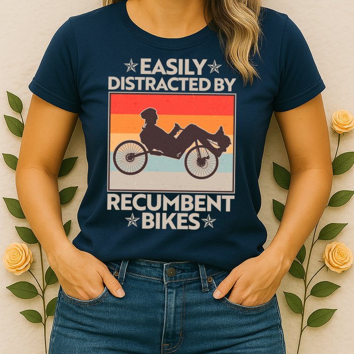 Vintage Easily Distracted By Recumbent Bikes Womens T-Shirt