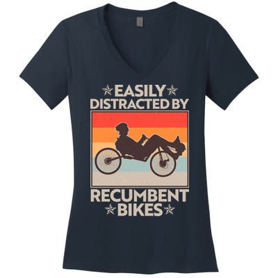 Vintage Easily Distracted By Recumbent Bikes Women's V-Neck T-Shirt