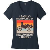 Vintage Easily Distracted By Recumbent Bikes Women's V-Neck T-Shirt