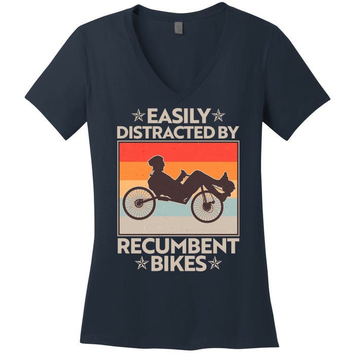 Vintage Easily Distracted By Recumbent Bikes Women's V-Neck T-Shirt