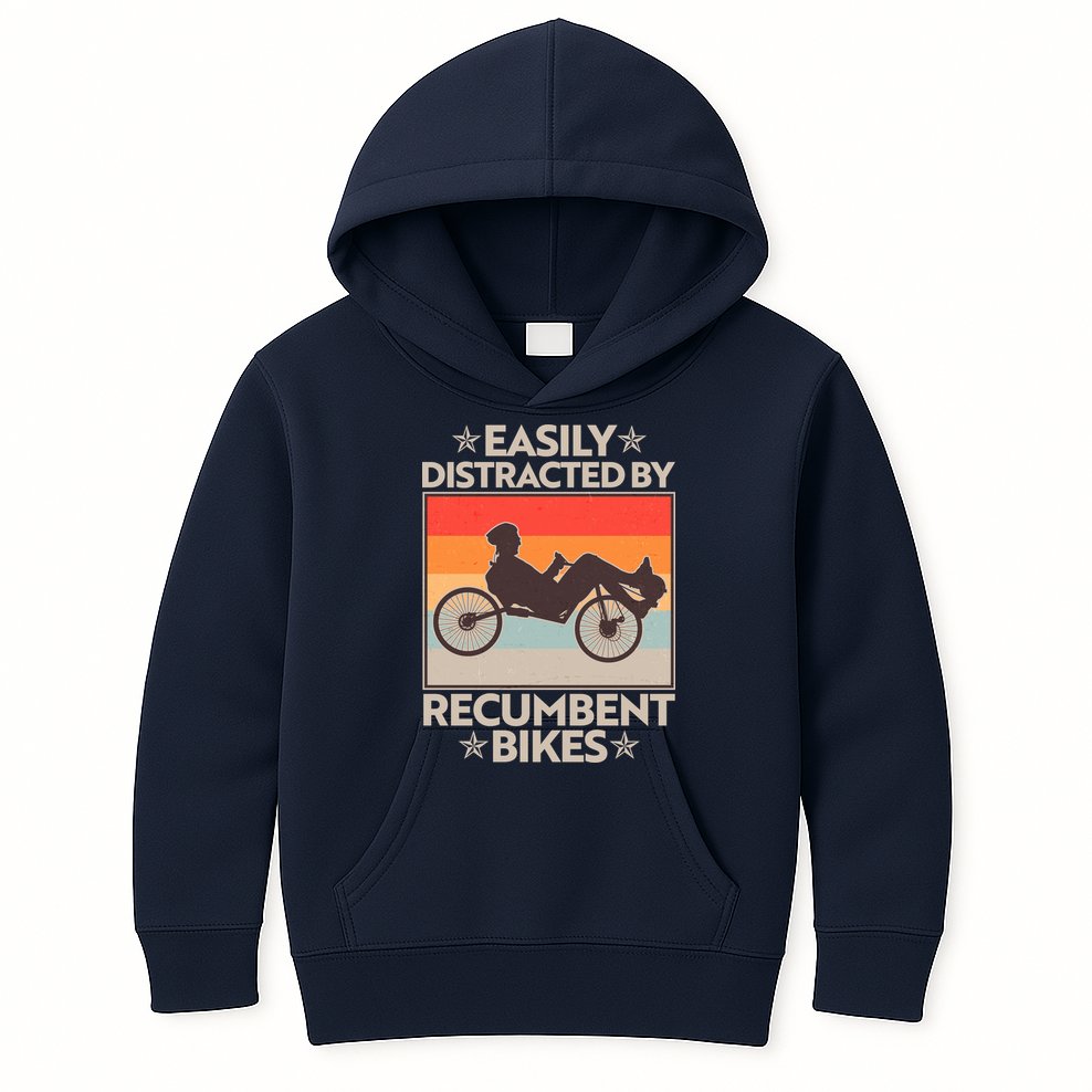 Vintage Easily Distracted By Recumbent Bikes Kids Hoodie