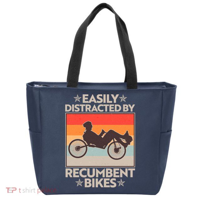 Vintage Easily Distracted By Recumbent Bikes Zip Tote Bag