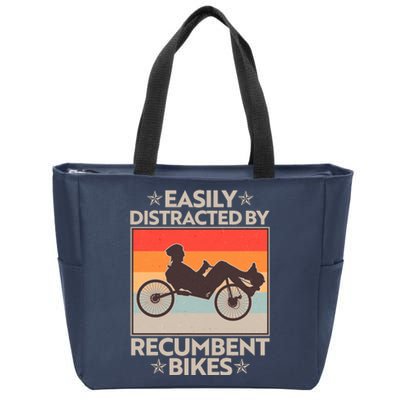 Vintage Easily Distracted By Recumbent Bikes Zip Tote Bag