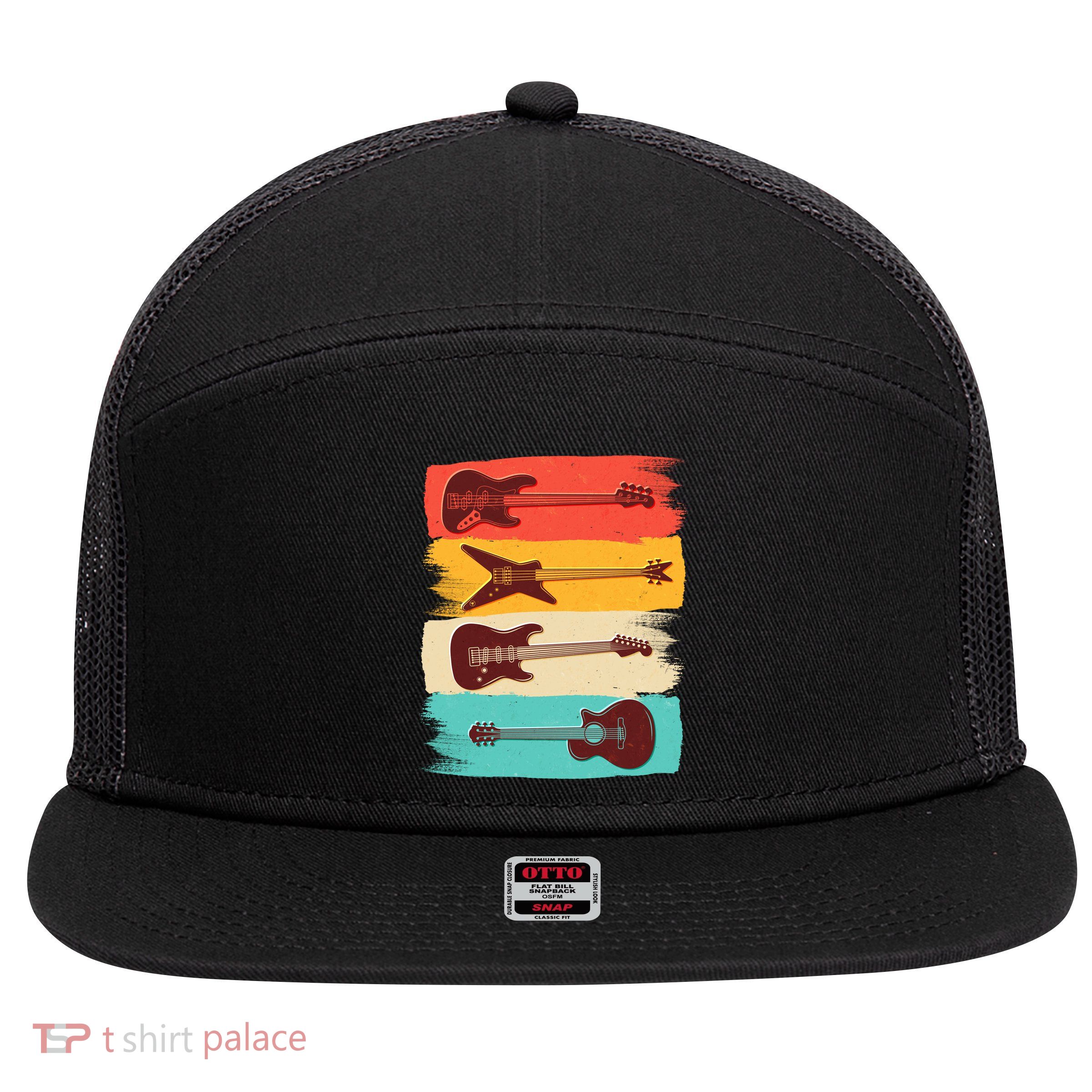 Vintage Electric Guitars Retro Colors 7 Panel Mesh Trucker Snapback Hat