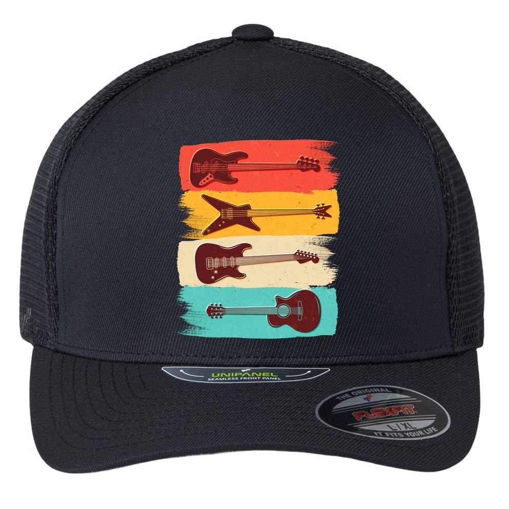 Vintage Electric Guitars Retro Colors Flexfit Unipanel Trucker Cap
