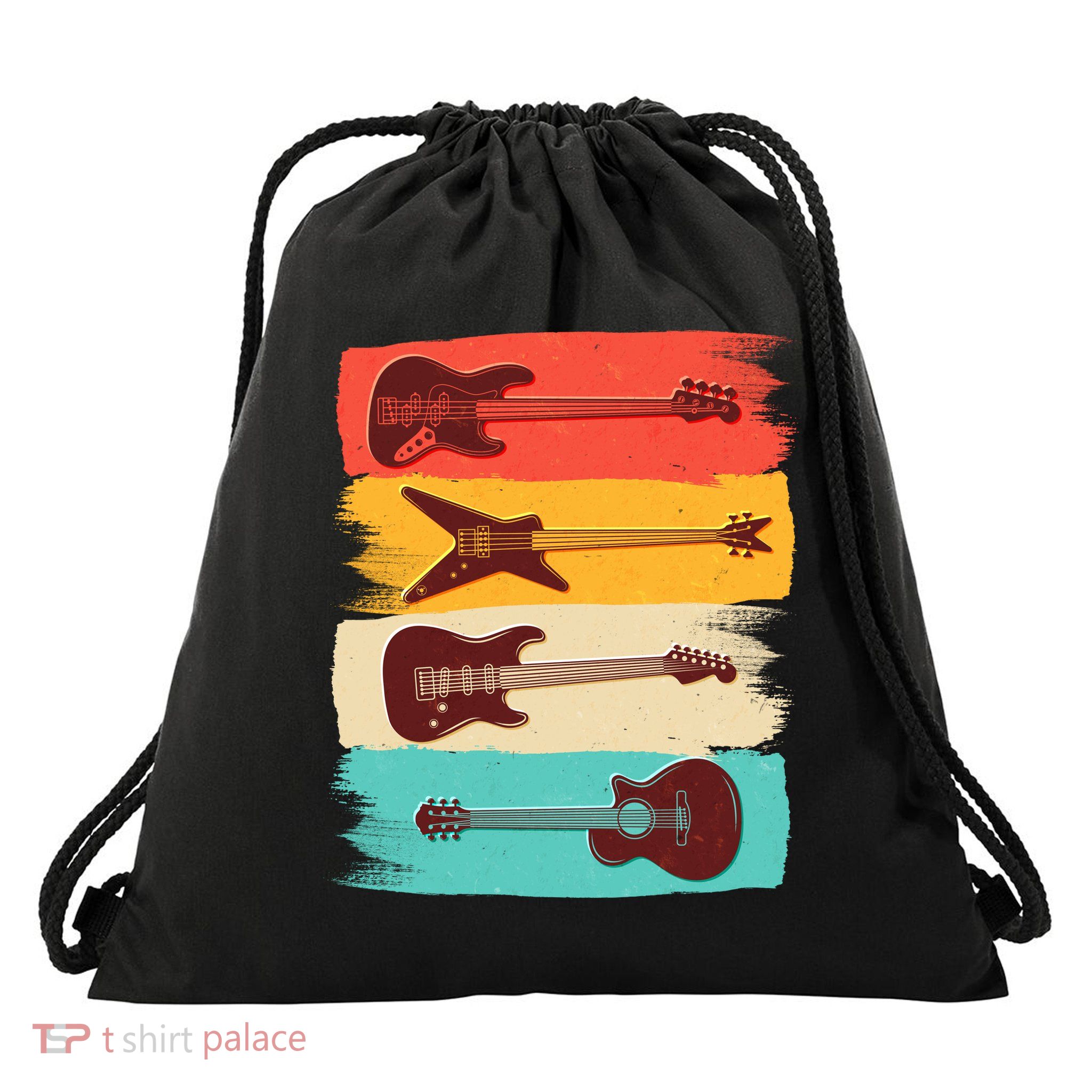 Vintage Electric Guitars Retro Colors Drawstring Bag