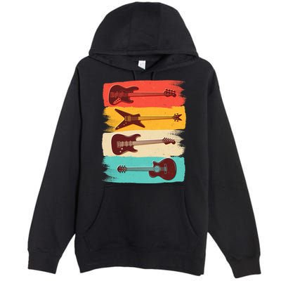 Vintage Electric Guitars Retro Colors Premium Pullover Hoodie