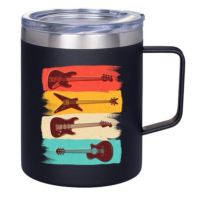 Vintage Electric Guitars Retro Colors 12oz Stainless Steel Coffee Mug