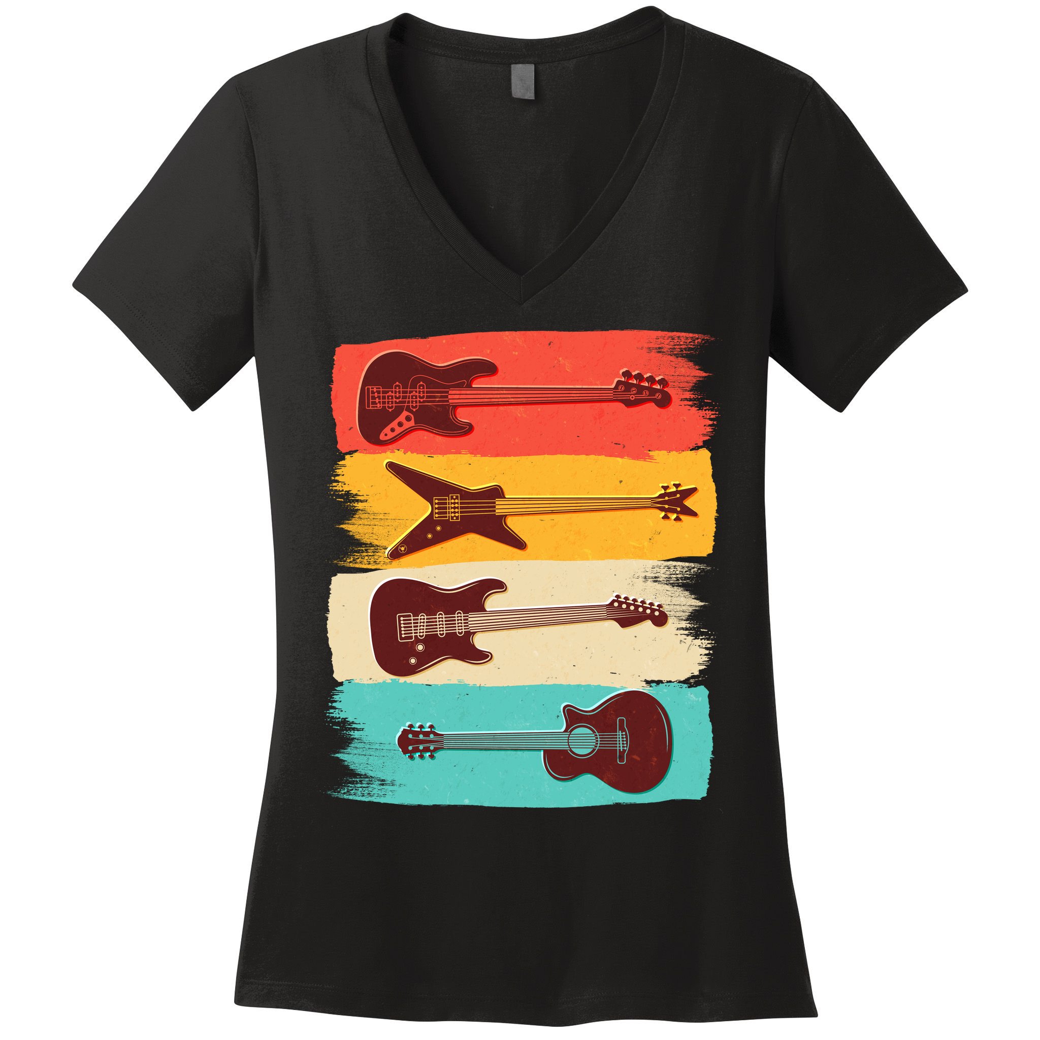 Vintage Electric Guitars Retro Colors Women's V-Neck T-Shirt