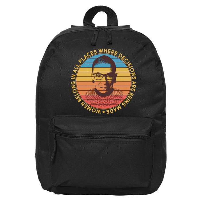 Vintage Emblem Ruth Bader Ginsburg Quote Women Belongs in All Place 16 in Basic Backpack