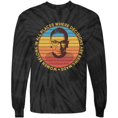 Vintage Emblem Ruth Bader Ginsburg Quote Women Belongs in All Place Tie-Dye Long Sleeve Shirt