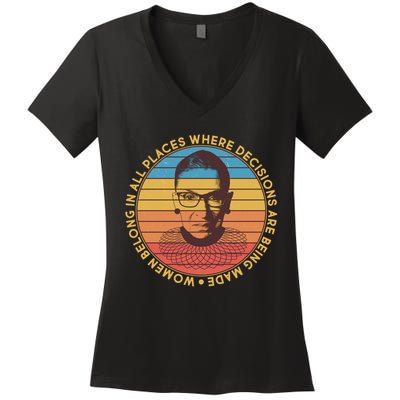 Vintage Emblem Ruth Bader Ginsburg Quote Women Belongs in All Place Women's V-Neck T-Shirt
