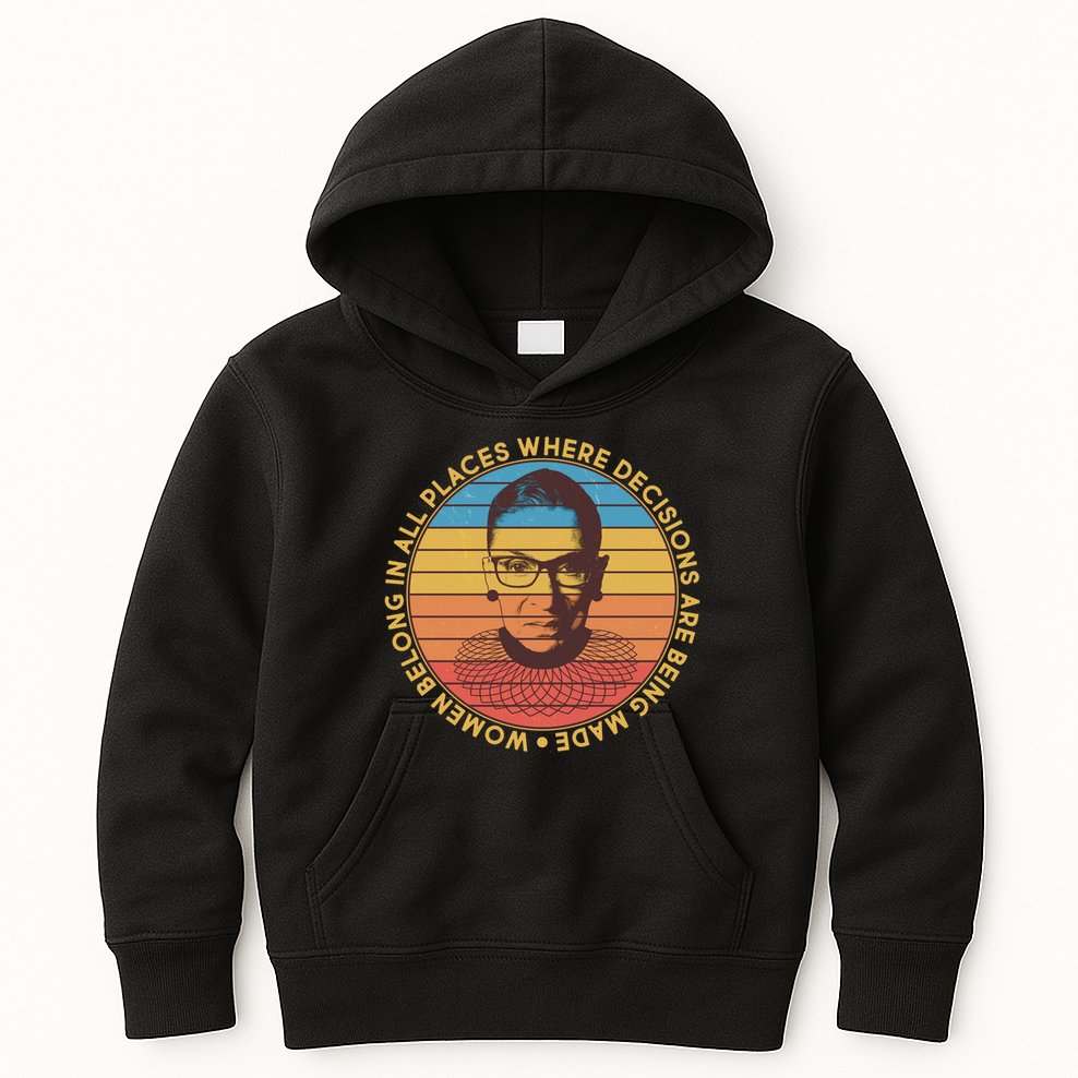 Vintage Emblem Ruth Bader Ginsburg Quote Women Belongs in All Place Kids Hoodie