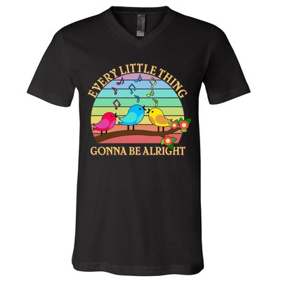  Vintage Every Little Thing Is Gonna Be Alright Birds V-Neck T-Shirt