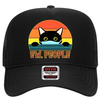 Vintage Ew People Social Distancing Mask Cat High Crown Mesh Back Trucker Hat