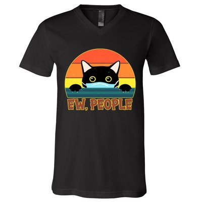Vintage Ew People Social Distancing Mask Cat V-Neck T-Shirt