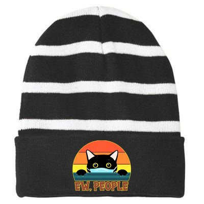 Vintage Ew People Social Distancing Mask Cat Striped Beanie with Solid Band