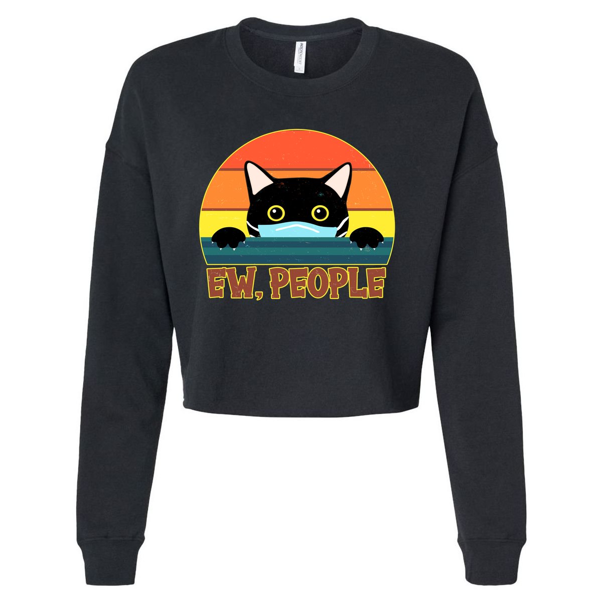 Vintage Ew People Social Distancing Mask Cat Cropped Pullover Crew