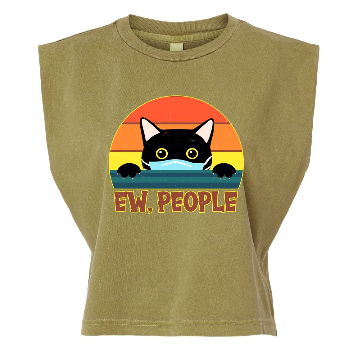 Vintage Ew People Social Distancing Mask Cat Garment-Dyed Women's Muscle Tee