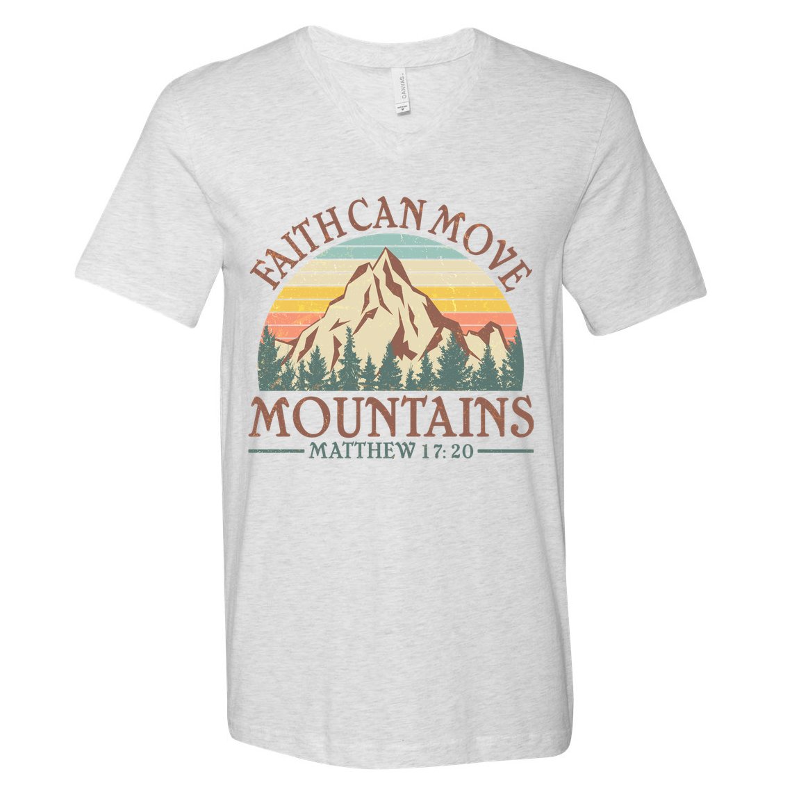 Vintage Faith Can Move Mountains Matthew 17:20 V-Neck T-Shirt