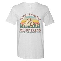 Vintage Faith Can Move Mountains Matthew 17:20 V-Neck T-Shirt