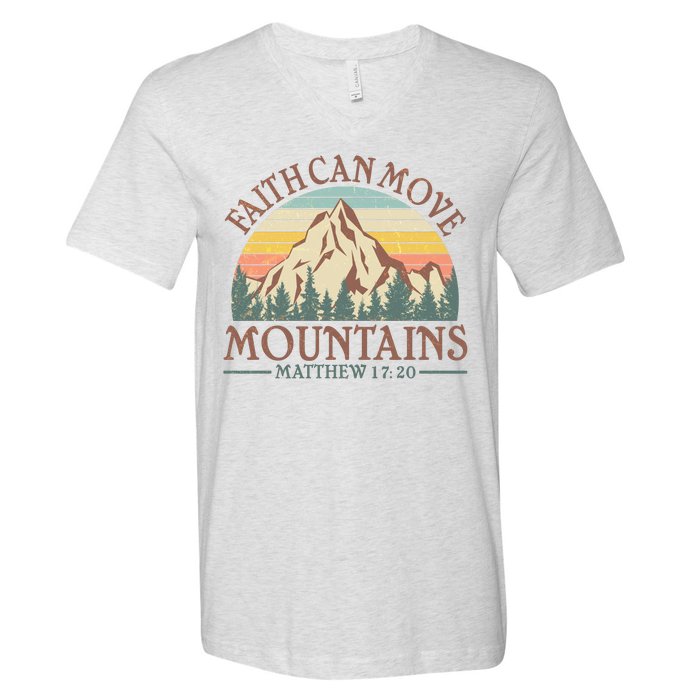 Vintage Faith Can Move Mountains Matthew 17:20 V-Neck T-Shirt