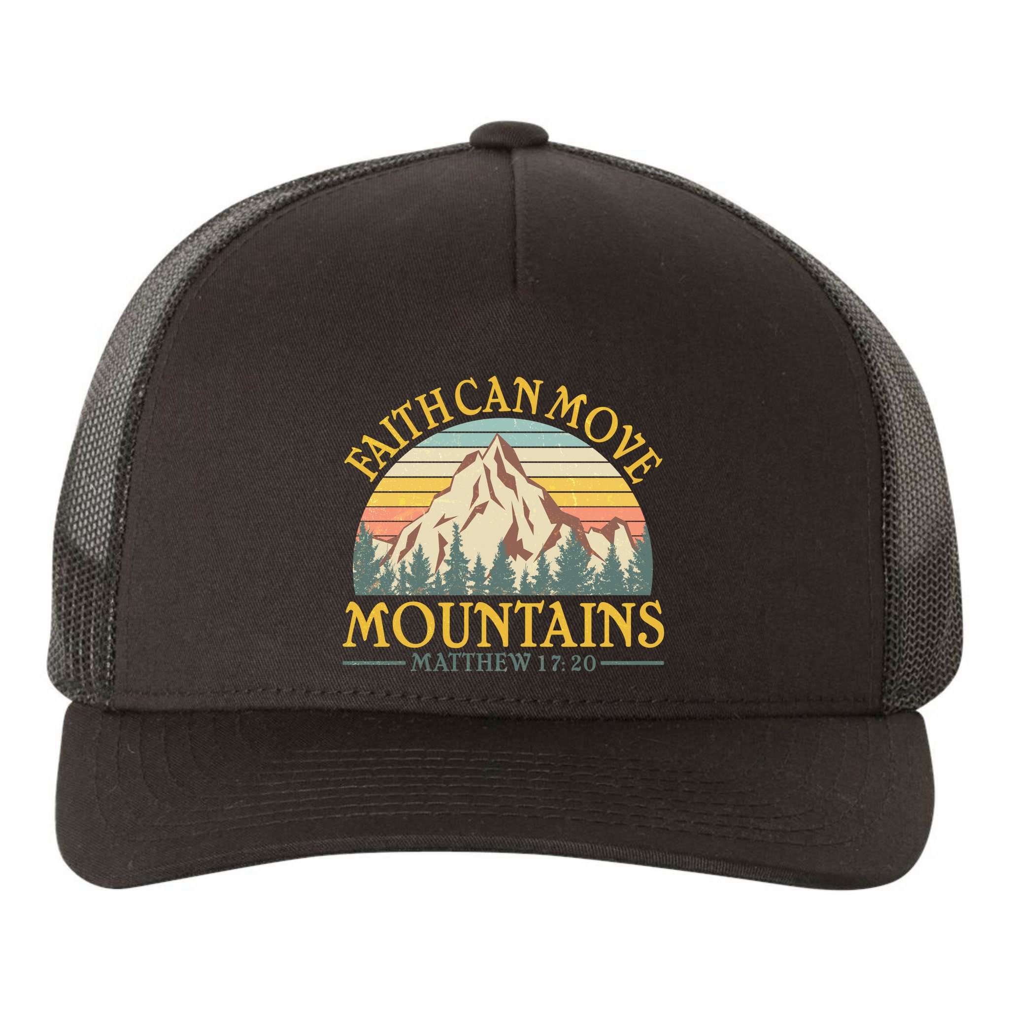 Vintage Faith Can Move Mountains Matthew 17:20 Yupoong Adult 5-Panel Trucker Hat