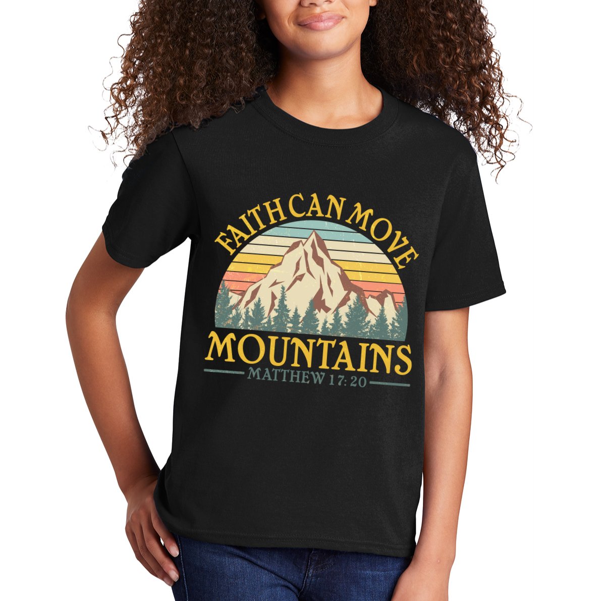 Vintage Faith Can Move Mountains Matthew 17:20 Kids T-Shirt