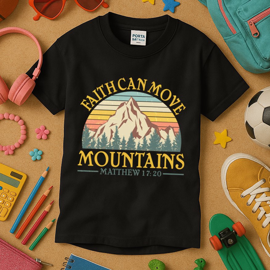 Vintage Faith Can Move Mountains Matthew 17:20 Kids T-Shirt
